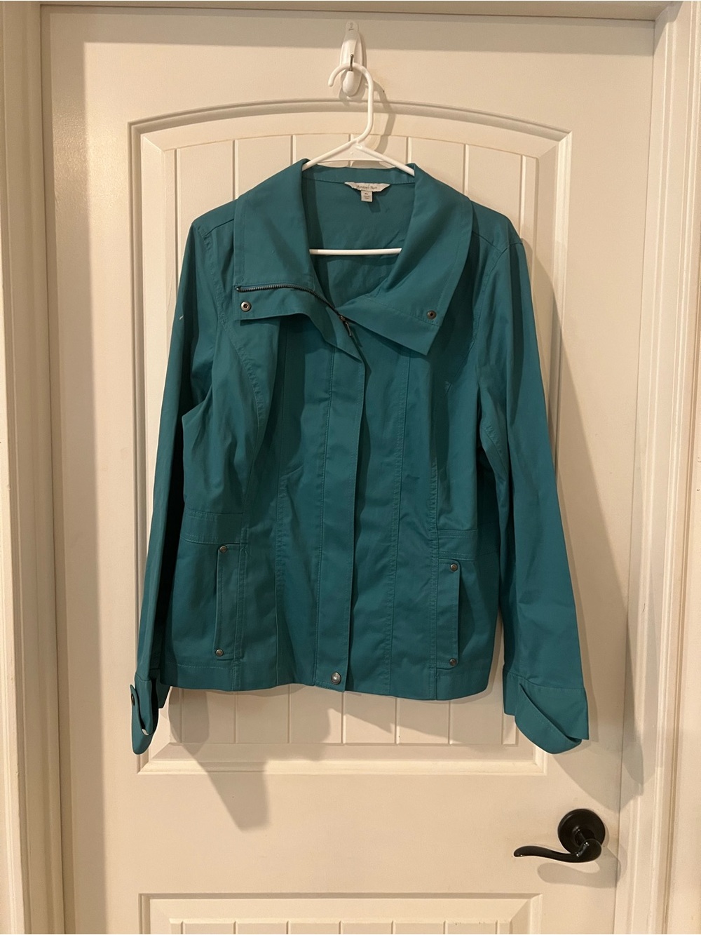 Women's Teal Utility Jacket with Stand Collar